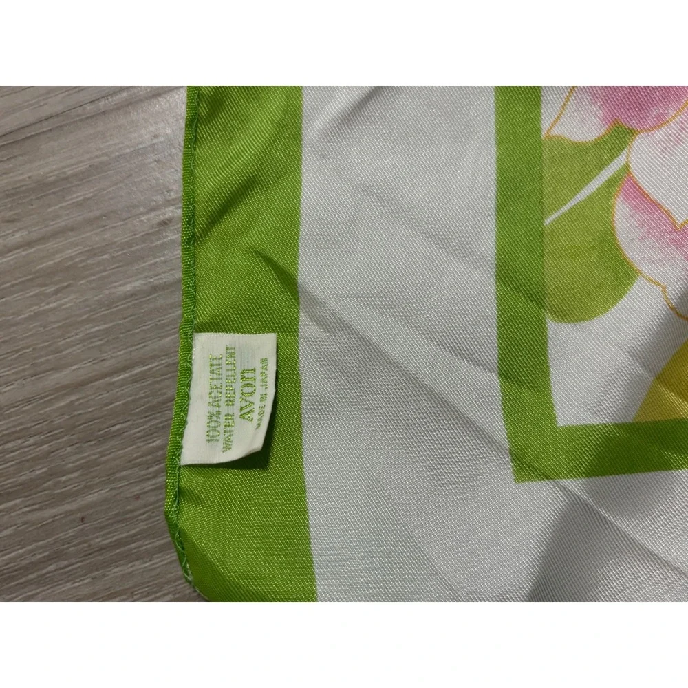 Vintage Avon Silkette Floral‎ Scarf Yellow Green Water Repellent Japan 21x21